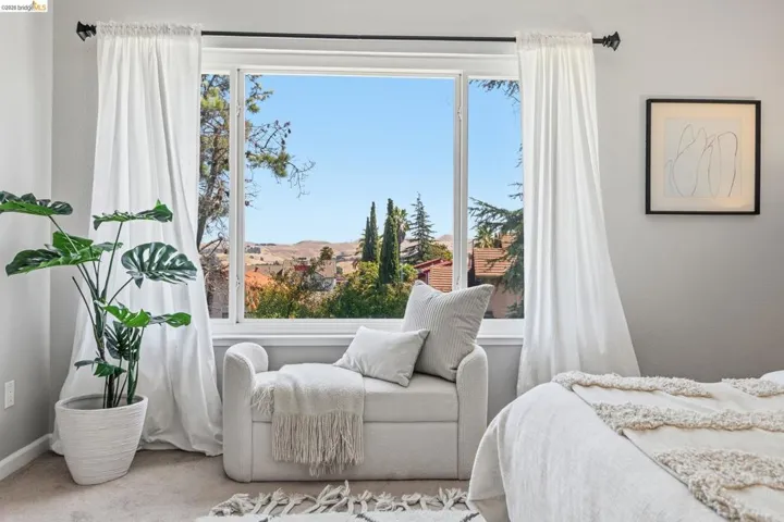 Expansive window with white trim, offering a wide landscape