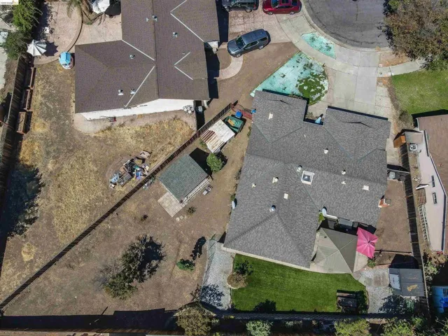 Aerial perspective showcasing a spacious backyard