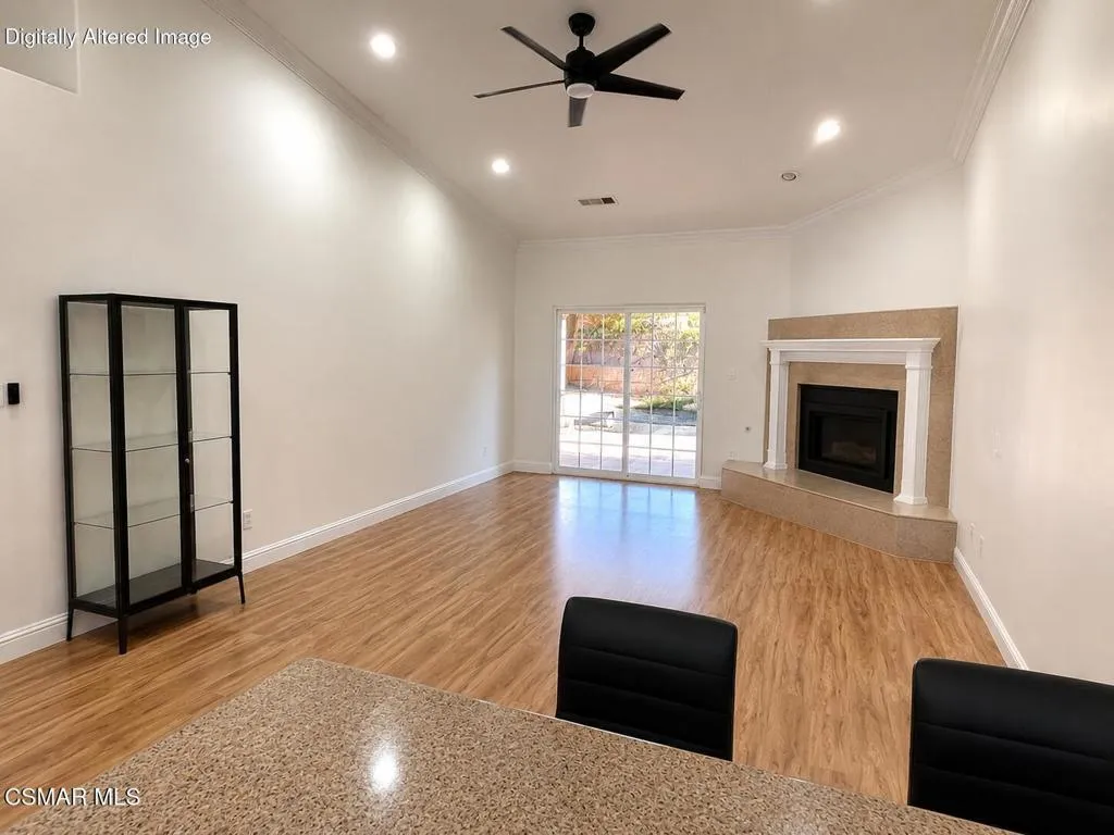 Family room with vaulted ceilings