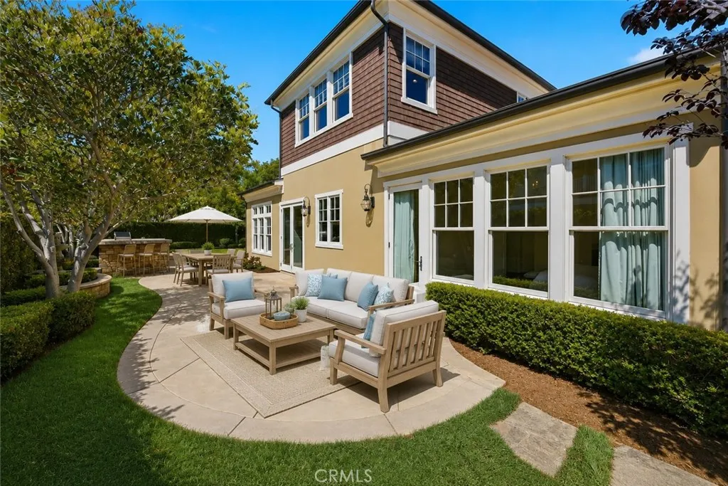 Backyard digitally altered and staged to show decorating potential