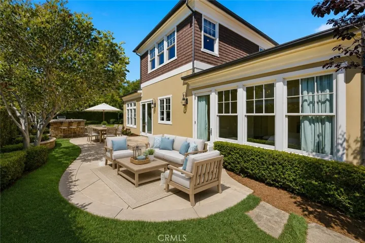 Backyard digitally altered and staged to show decorating potential