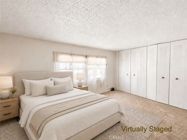 Virtually staged primary bedroom.