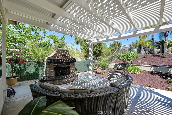 Patio with fireplace included.