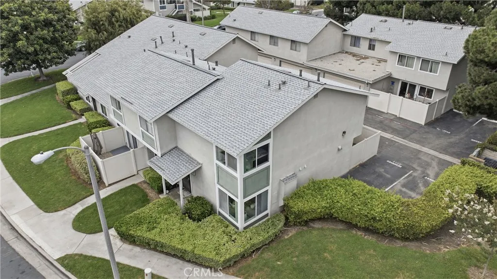 View from above shows lawns & guest parking