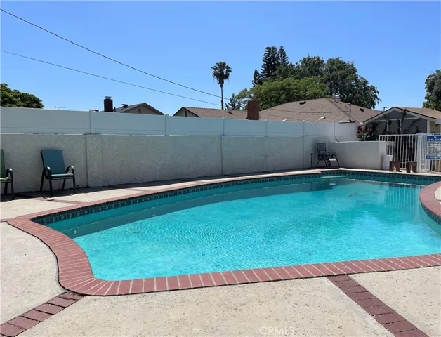 Pool view facing the storage shed