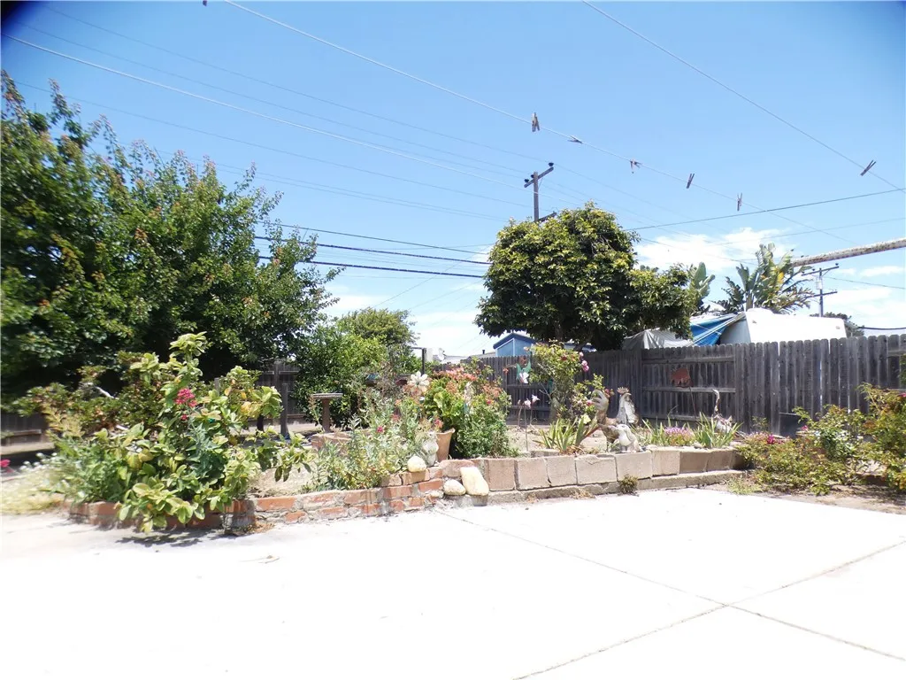 Colorful backyard with garden areas