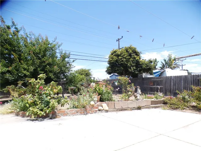 Colorful backyard with garden areas