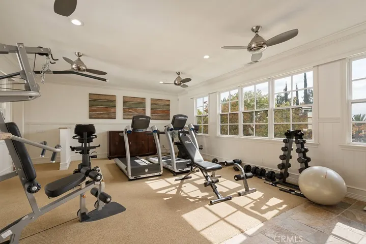 Gym room, has its own full bath