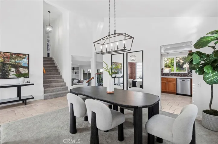 dining room w/lovely modern lighting