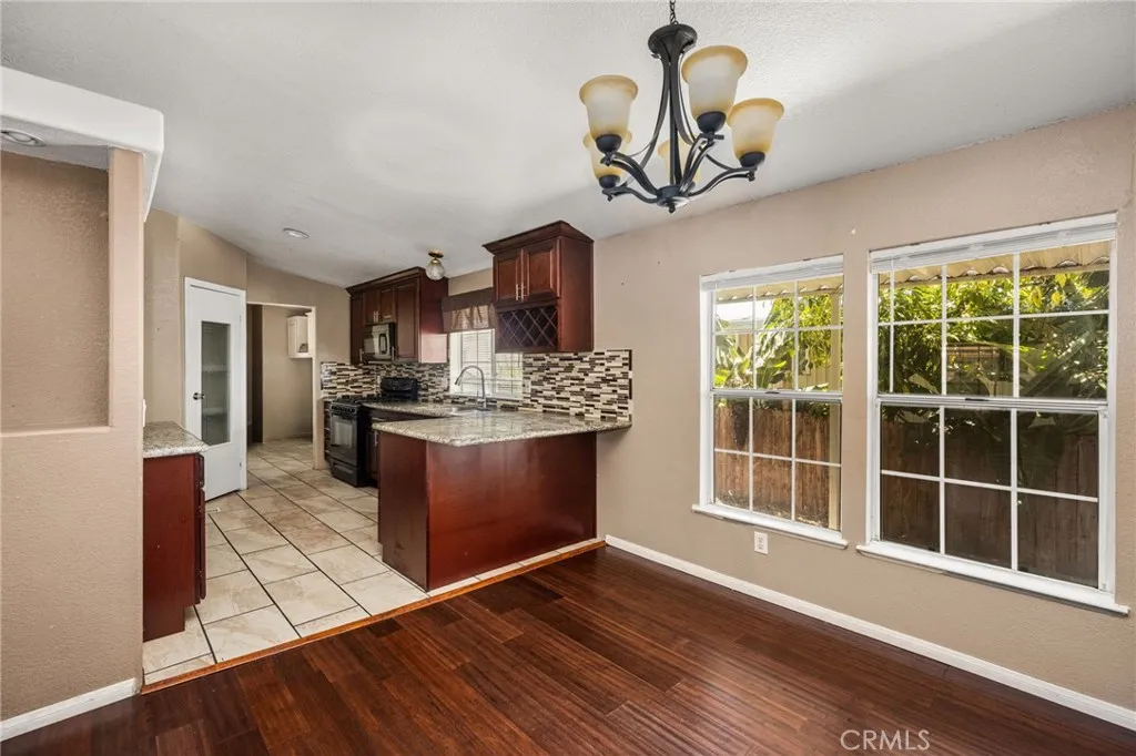 Dining area looking into kitchen