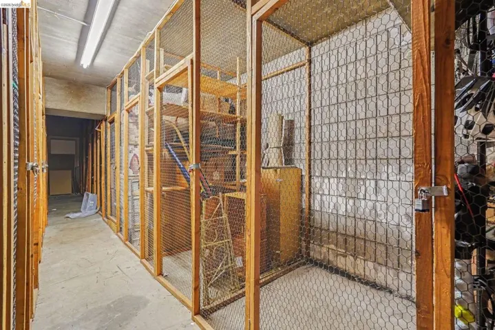 Individual storage units with wood framing and wire mesh construction