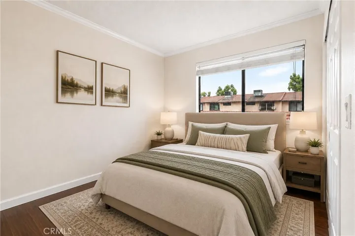 Virtually staged, primary bedroom