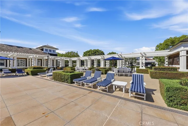 Patio by large pool