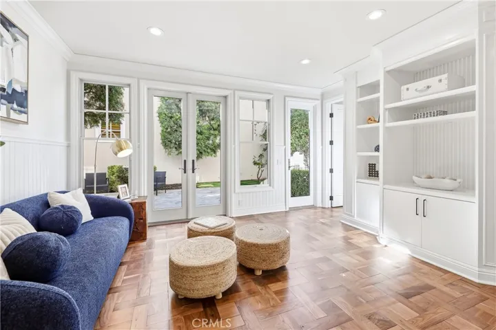 Family room with doors to side patio
