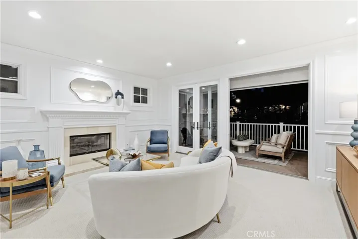 Living room with French doors to covered porch
