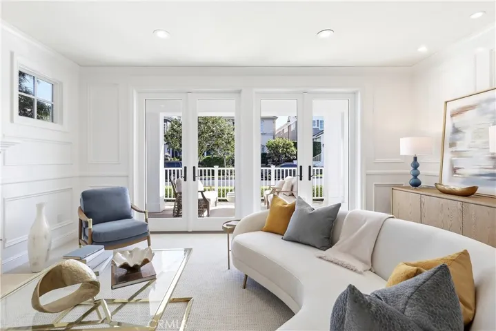 Living room and French doors to the covered porch