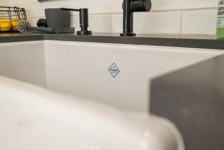 Close-up of Shaws farmhouse sink.