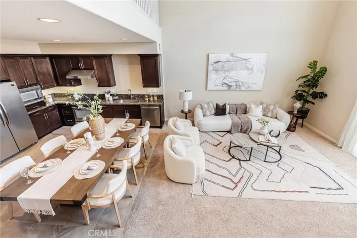 Kitchen, dining and living