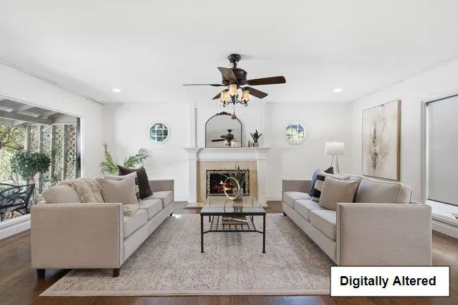 Fire in fireplace digitally altered