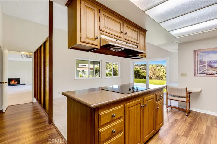 Open floor plan to family room with slider to the backyard