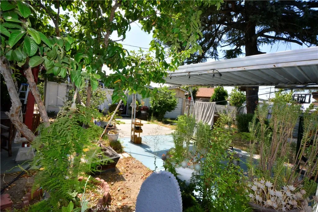 Spacious back yard offers various areas for entertaining.