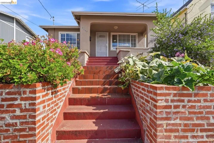 Stucco exterior with a covered porch entry
