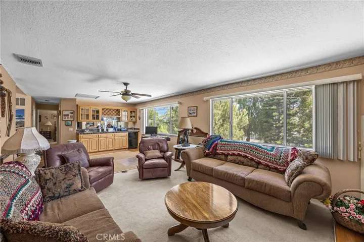 Another view 0f the multi-gen room with wet bar & refrigerator.  The windows have a view.  The patio cover could be a great balcony with sliding doors where the large window is located.