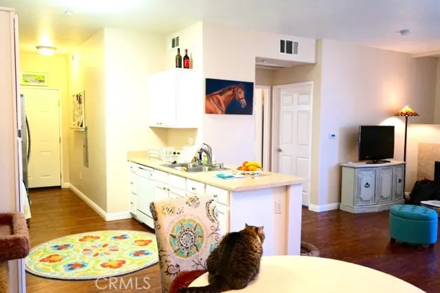 Kitchen and part of Living room with Fireplace