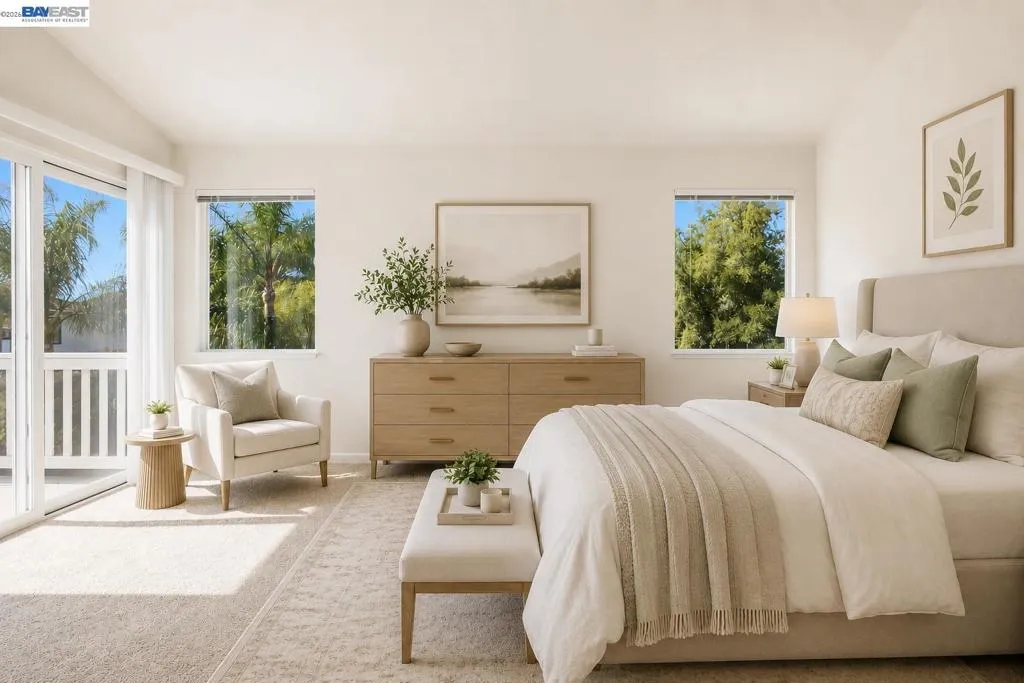 master bedroom with outdoor upper level balcony