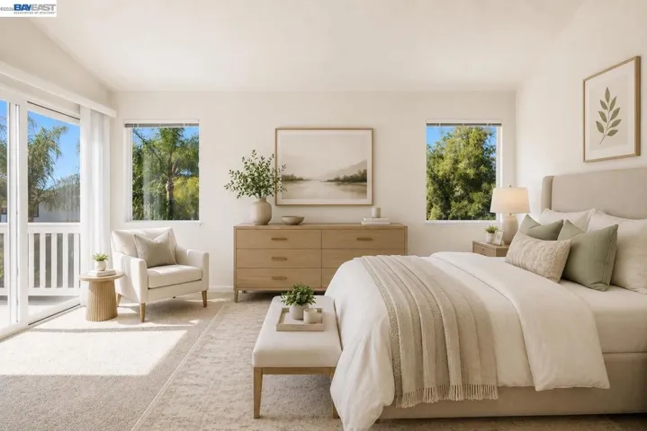 master bedroom with outdoor upper level balcony