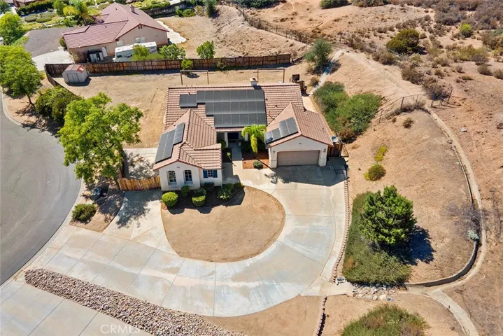 Great overhead view of the home and lot.