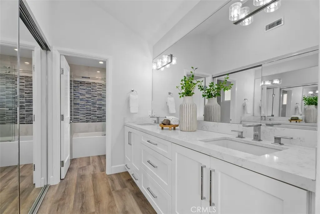 Master bathroom with dual sinks