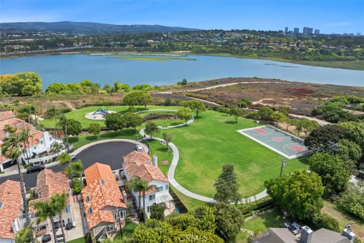 Arial view of bay and park