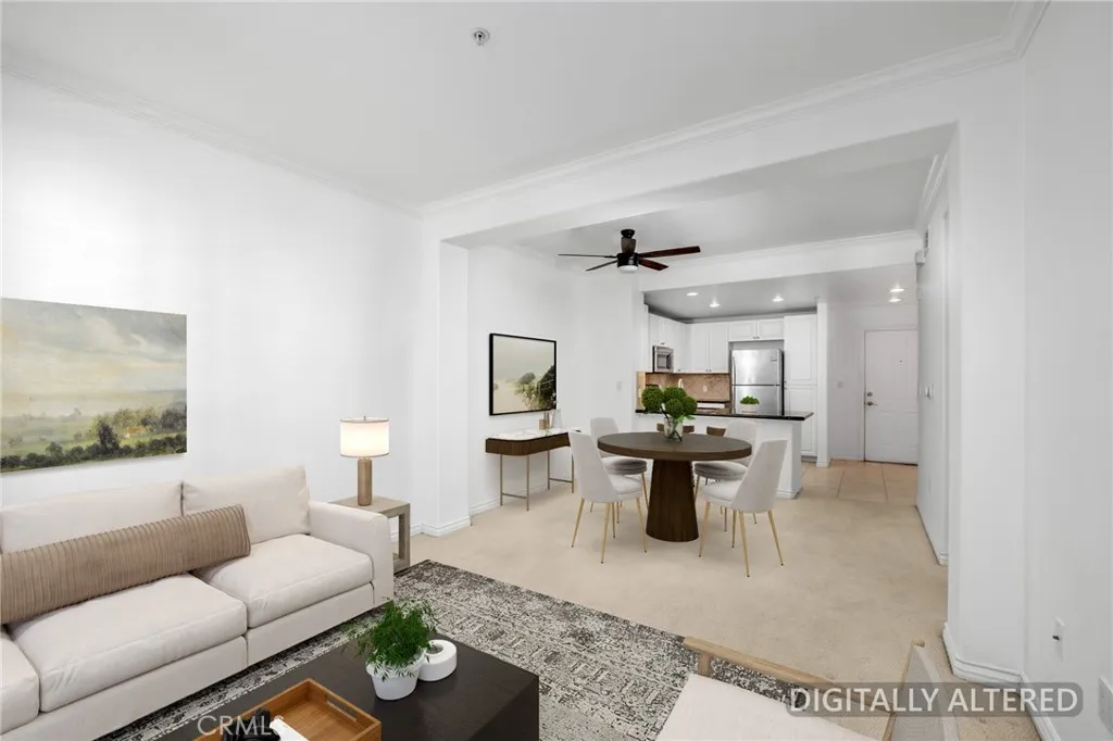 Image has been digitally altered to help with furniture placement. Open concept living space.