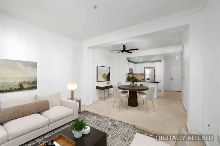 Image has been digitally altered to help with furniture placement. Open concept living space.