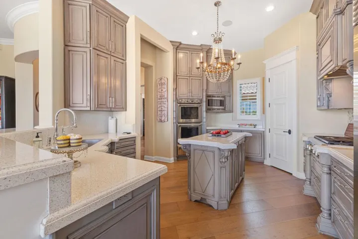 kitchen with quartz counters & island