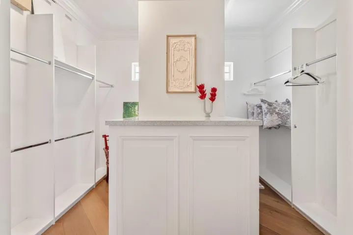 primary walk-in closet built-in shelving