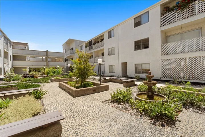Courtyard view in the community with fountains