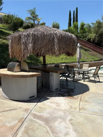Built-in Bar-B-Q & small Fridge under a Palm Branch Palapa Cover.