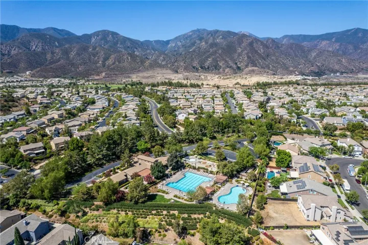 Aerial shot of the impressive community amenities and pool area.