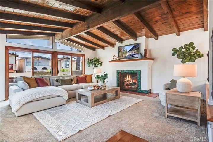 Beamed ceilings in the living room