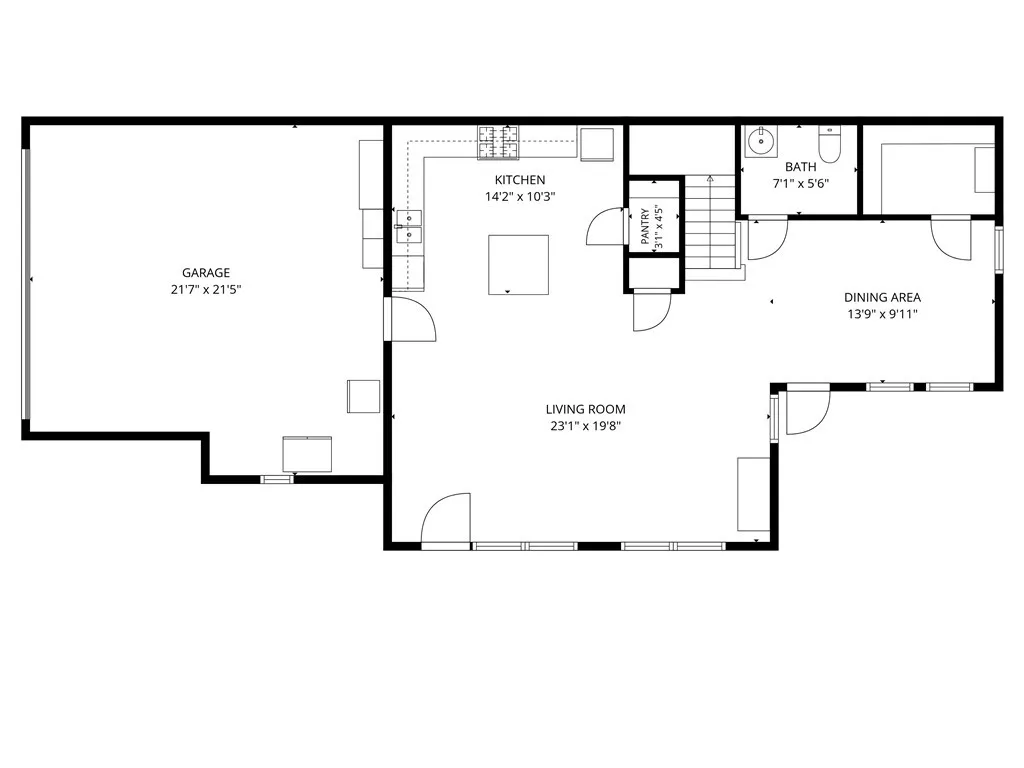 Floorplan of the main level. Layout and measurements are approximate.