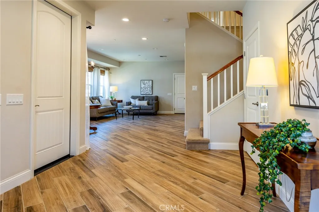 The dining room effortlessly flows into the living room.