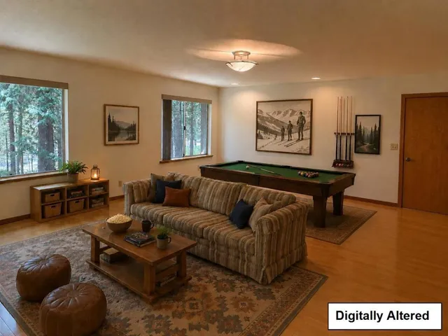 There is ample space to turn this room into a proper game room featuring pool, darts, etc