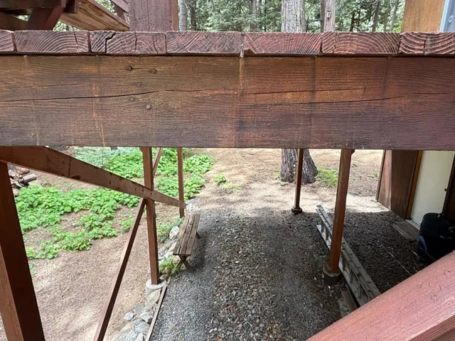 Parking area under deck. Was custom built to accommodate a Roadtrek motorhome