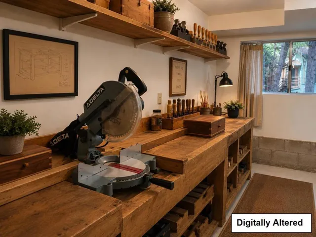 The workshop, reimagined. This is a pleasant spot to work in the summer; it stays cool!
