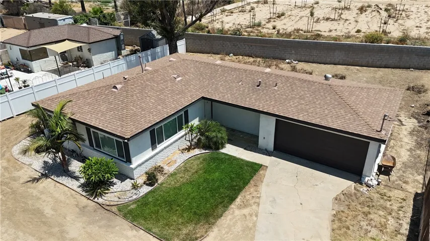 Aerial shot of the front of the property.