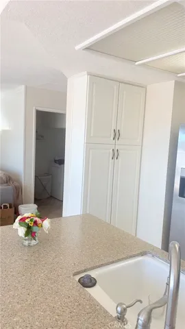 Kitchen with granite countertops.