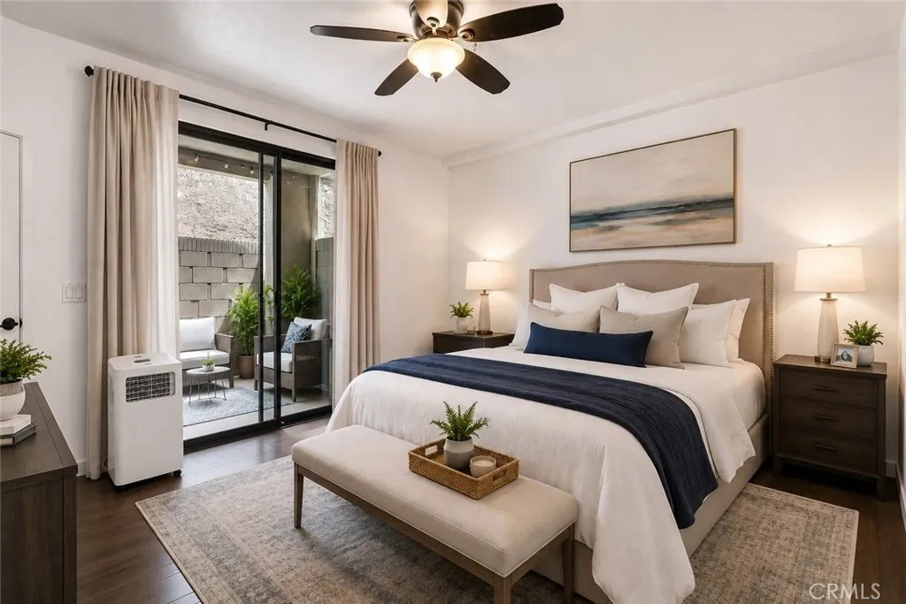 Virtually Staged Primary Bedroom 17722 Sergio Cir, # 102 Huntington Beach, CA 92647