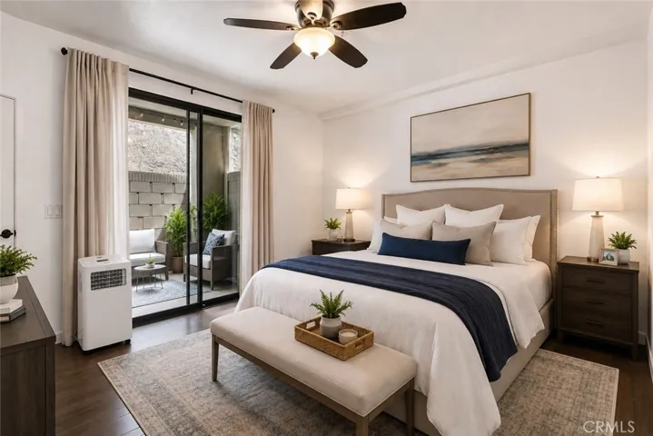 Virtually Staged Primary Bedroom 17722 Sergio Cir, # 102 Huntington Beach, CA 92647